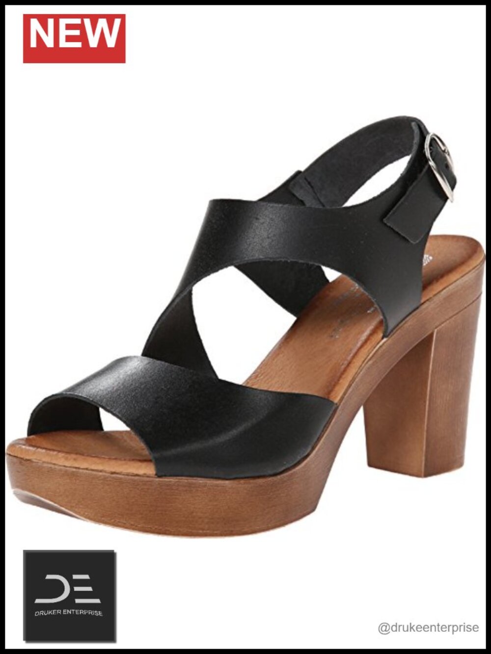 Leather and PU Gladiator Heeled Sandals with Block Heel and Buckle Closure